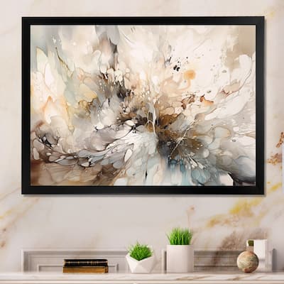 Designart "White And Grey Geometric Depths I" Modern Geometric Framed Wall Art Prints