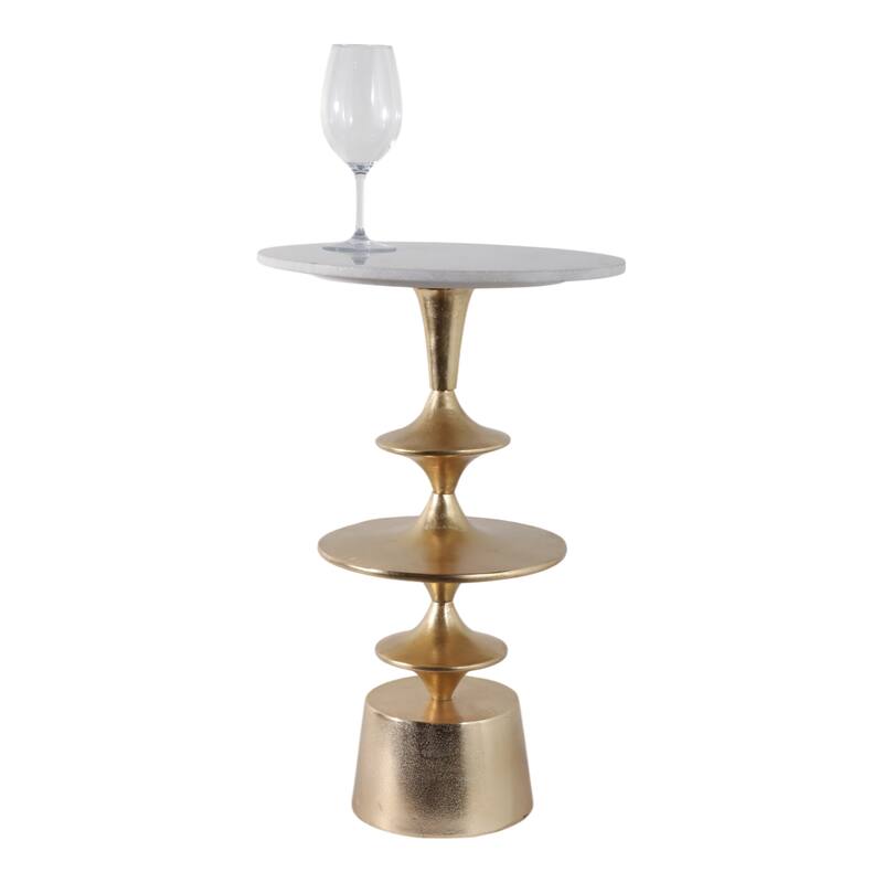 Accent Side Table with Polished Marble Top and Curved Base - 25"