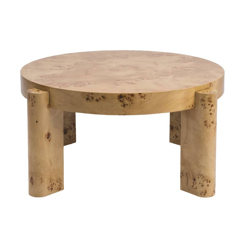 Studio London Round Coffee Table Maple Burl Wood Veneer with Easy Assembly