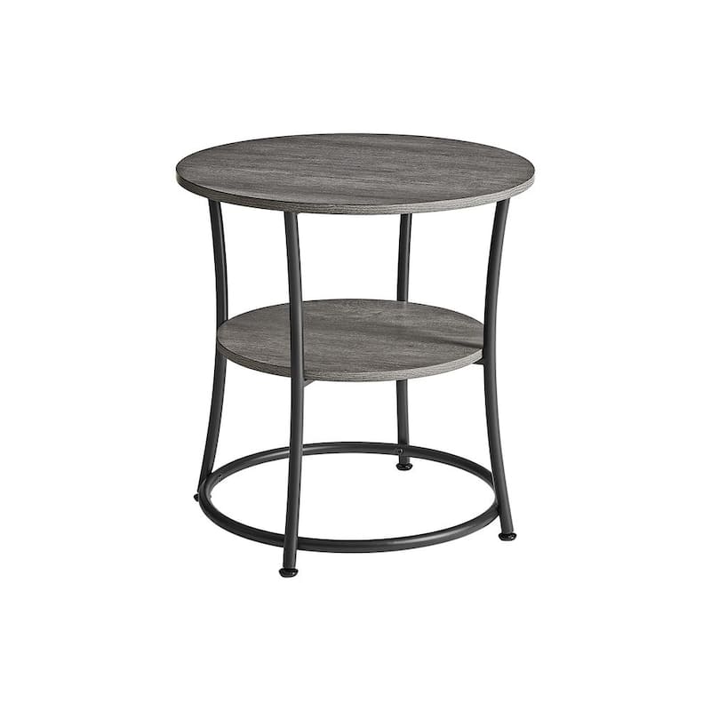 Wood Round End Table with 2 Storage Shelves for Living Room & Bedroom - 21.7" Dia. x 21.7"H