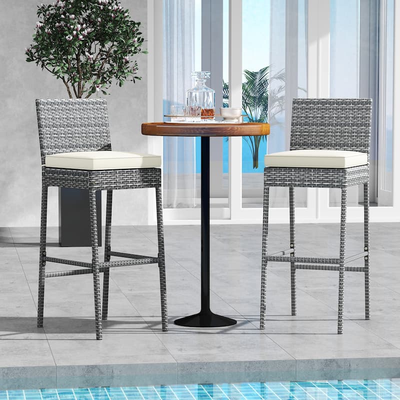 Patio Wicker Barstools with Soft Seat Cushion and Cozy Footrest Perfect for Use Pool or Backyard - 20" x 16" x 42.5"
