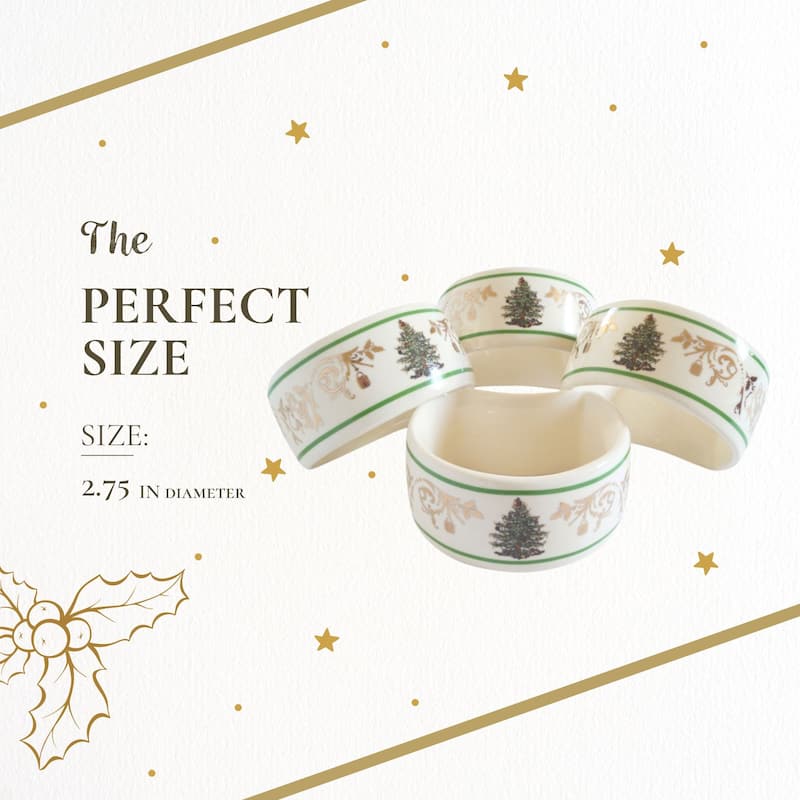 Spode Christmas Tree Gold Collection Set of 4 Napkin Rings - 2.75 Inch