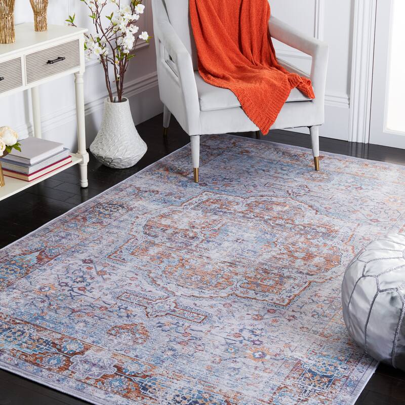 SAFAVIEH Tucson Machine Washable Slip Resistant India Traditional Rug - 3' x 5' - Beige/Rust