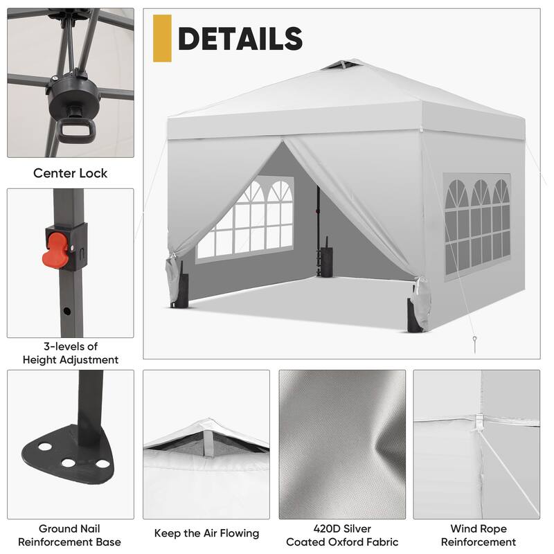 Ainfox 12x12 Pop Up Canopy Tent with 4 Sidewalls, Outdoor Beach Gazebos with 4 Sandbags