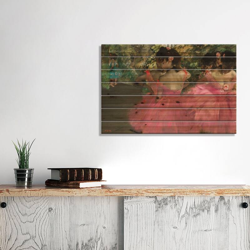 Ballerina In Red Print On Wood by Edgar Degas - Multi-Color
