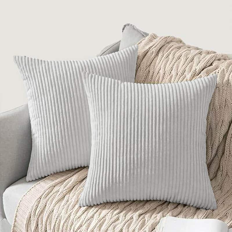 Set of 2 Decorative Corduroy Throw Pillows for Couch & Bed - Sea Salt Grey