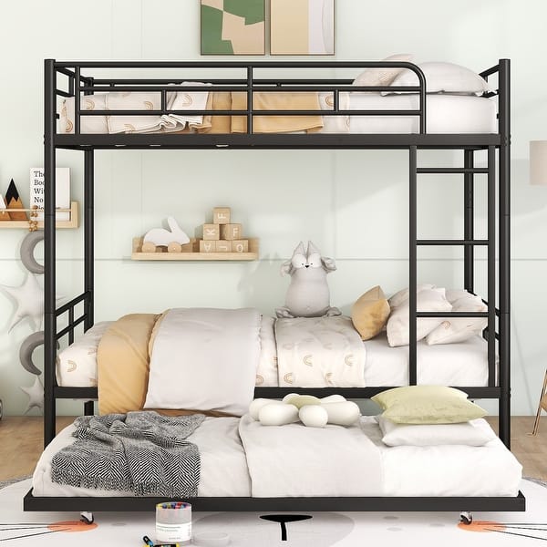 slide 2 of 9, Full Over Full Metal Bunk Bed with Trundle, Black Black - Full