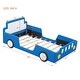 preview thumbnail 5 of 8, Twin Size Race Car-Shaped Bed with Wheels for Kids, PU Leather Wood Platform Bed w/Wood Slat Support, No Box Spring Needed Blue