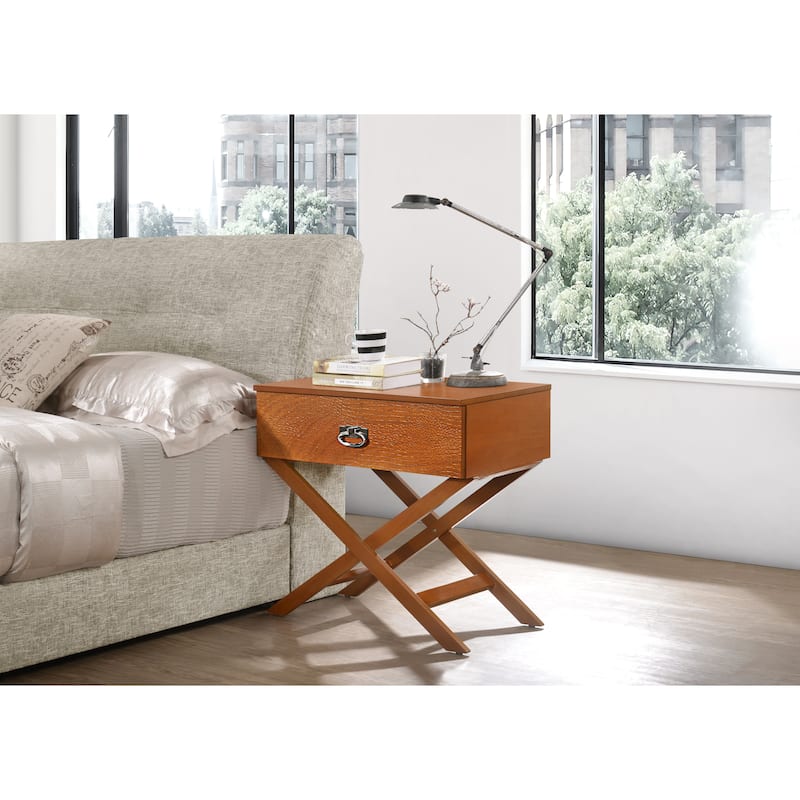 Modern 27-in Metal Hand Holder Single-Drawer Wood Nightstand with Cross-Legs