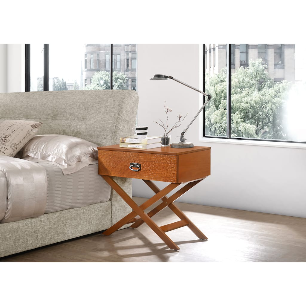 Oak Contemporary Nightstand with Croc Textured Drawer