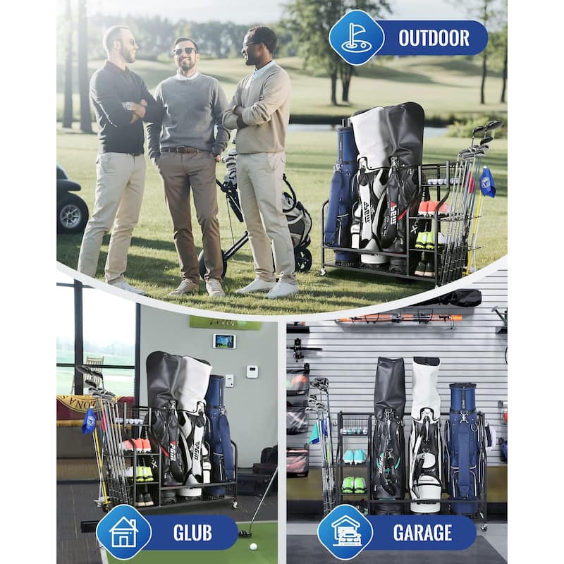 3 Full Size Golf Bags Storage, Golf Organizer, Sports Equipment Garage Rack