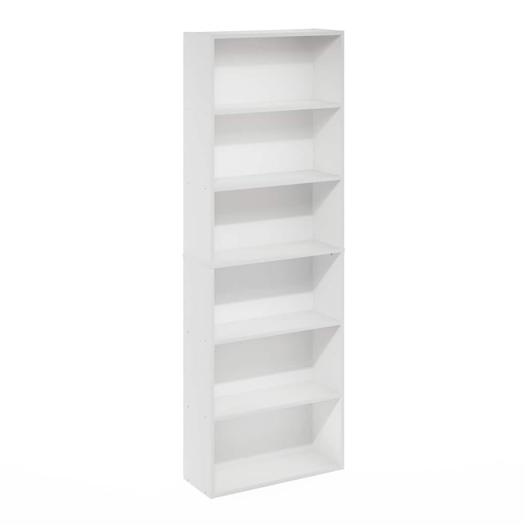 71 in. Tall White Wood 6-Shelf Bookcase