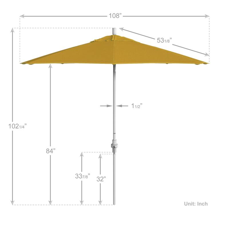 California Umbrella 9' Rd Patio Umbrella White Aluminum Frame Fiberglass Ribs Crank Lift Collar Tilt Sunbrella