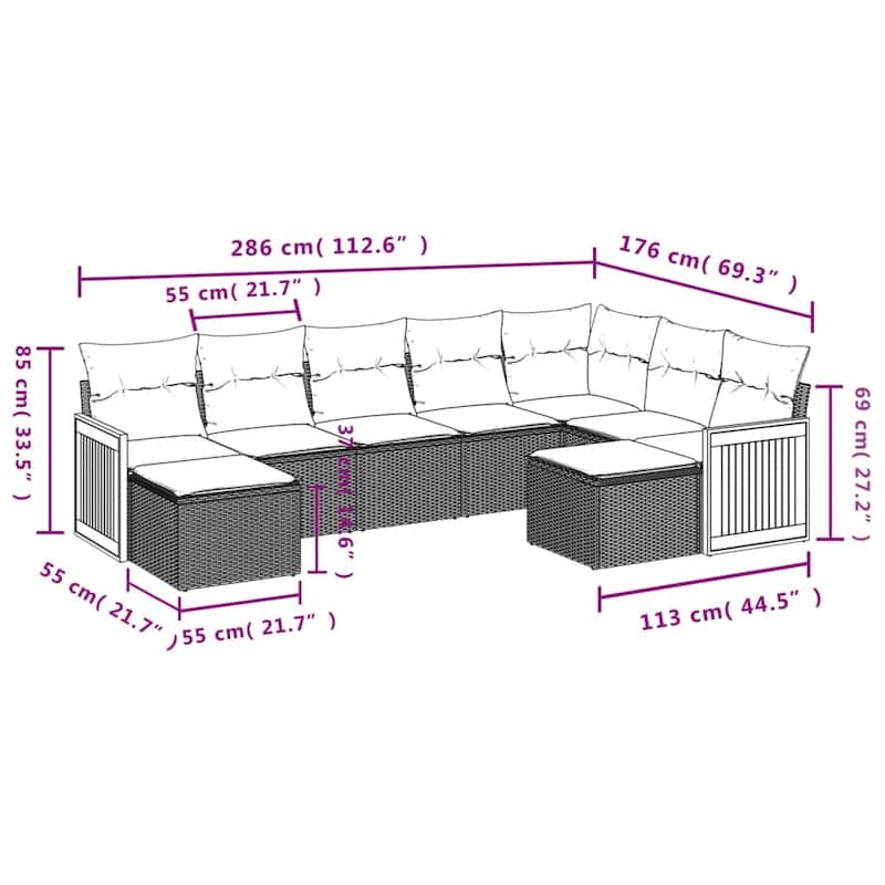 vidaXL 9 Piece Patio Sofa Set with Cushions Black Poly Rattan