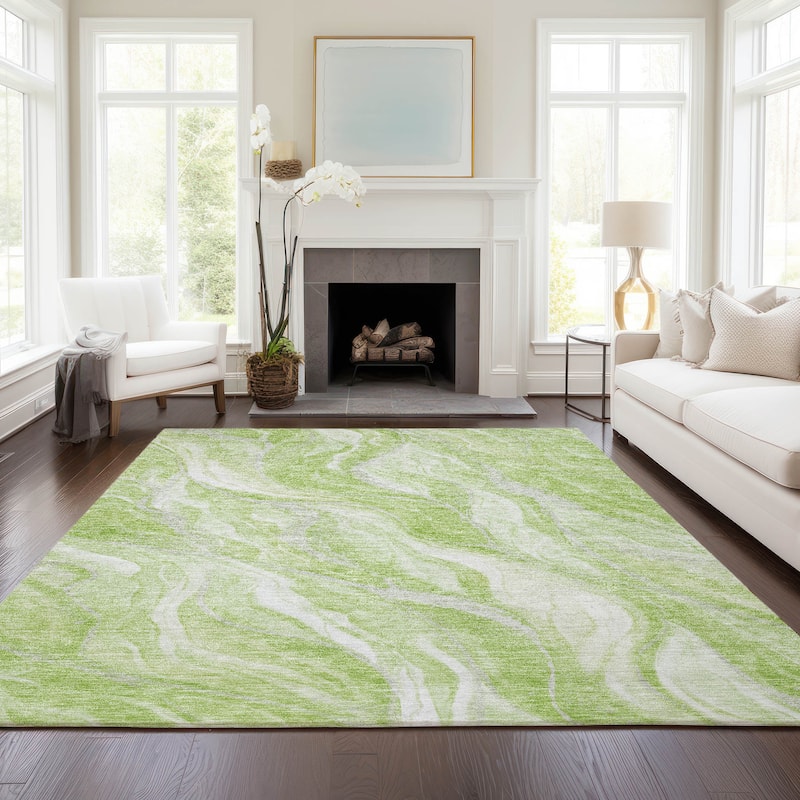 Machine Washable Indoor/ Outdoor Chantille Moden Waves Rug - Aloe - 3' x 5'