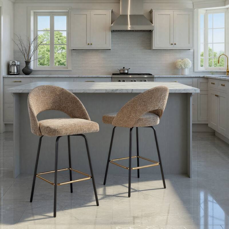 Porch & Den Vika Upholstered 26" Counter Stool with Metal Legs & Square Footrest (Set of 2)