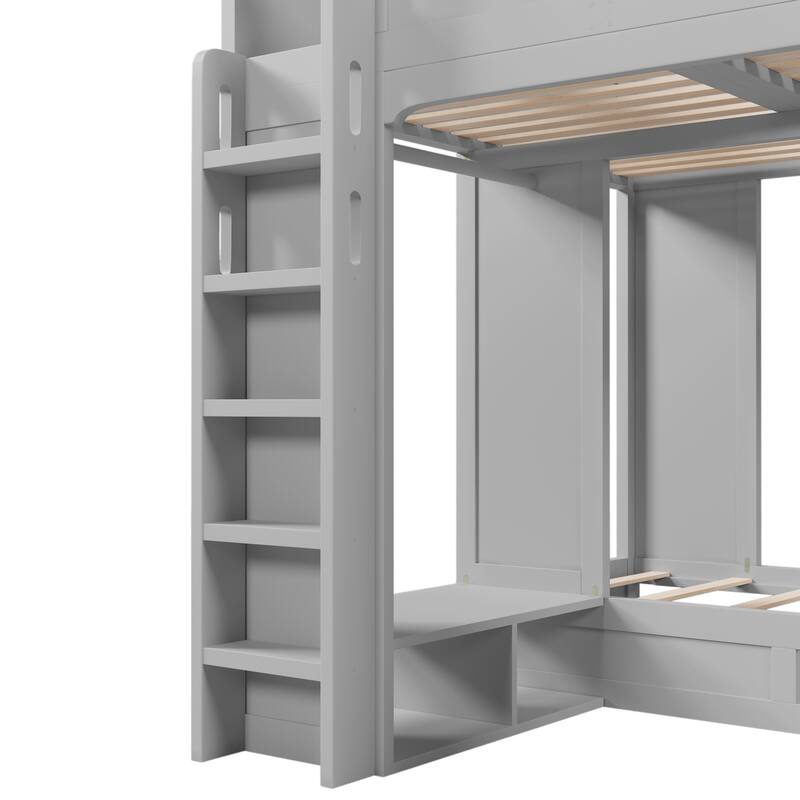 Triple Bunk Bed with Storage Shelves & Hooks by Harper&Bright Designs