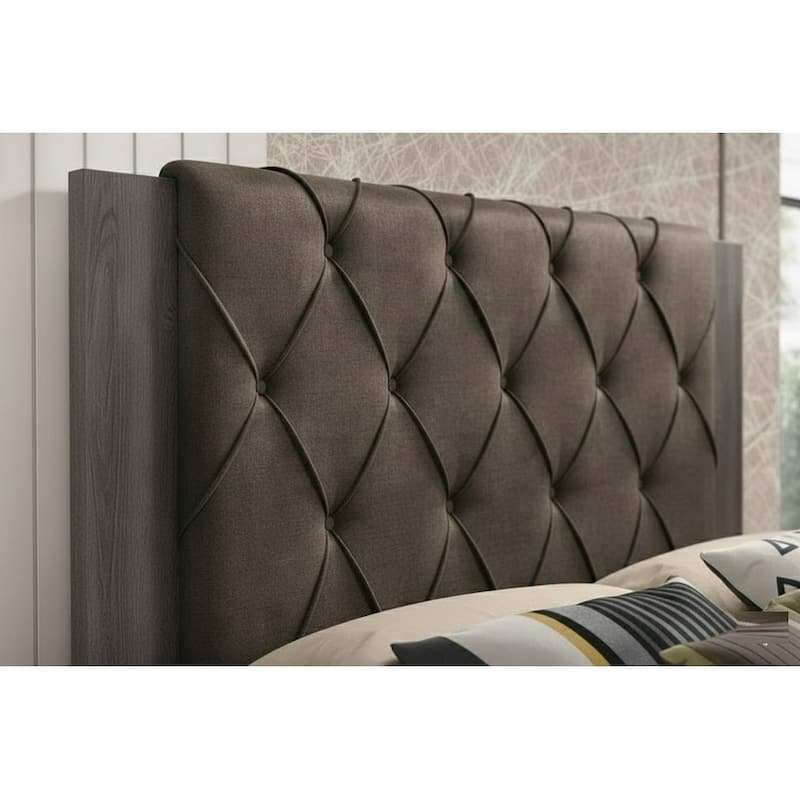 Contemporary Style 4pc Bed Set Upholstered Headboard Diamond Knobs Handles Gray Finish Bedroom Furniture