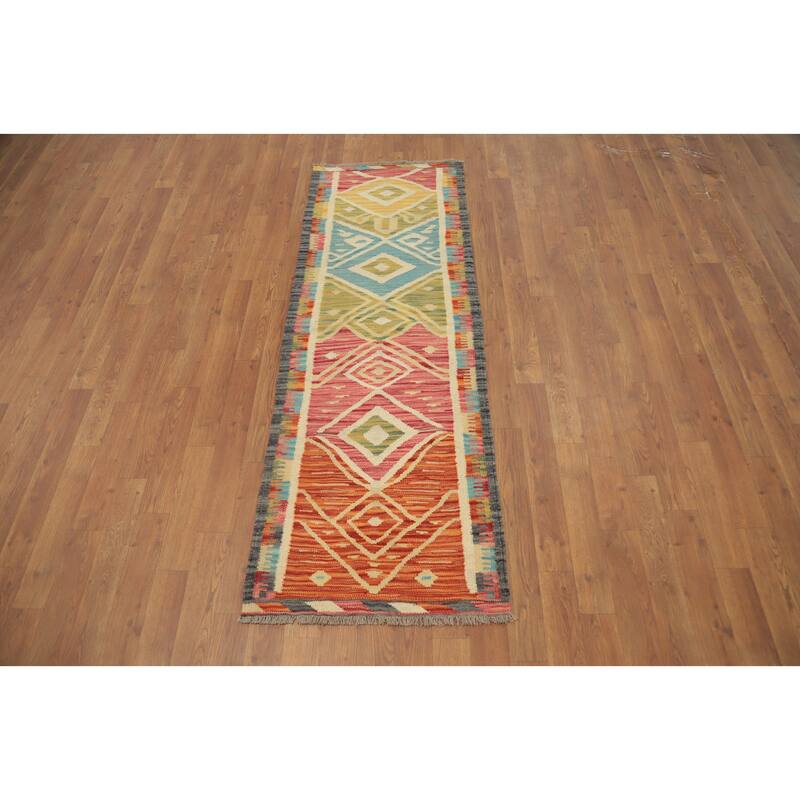 Hand Woven Oriental 100% Wool Carpet Southwestern Tribal Multi-Colored Kilim Runner Rug - 5' 9'' X 2' 0''