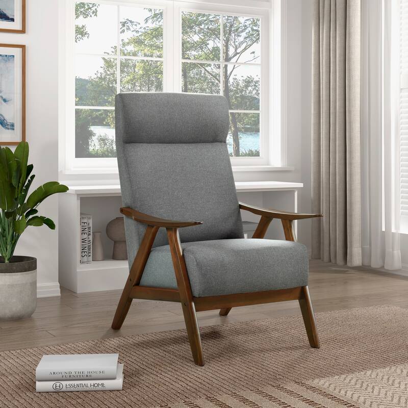 Walnut Finish Solid Wood High-Back Accent Chair