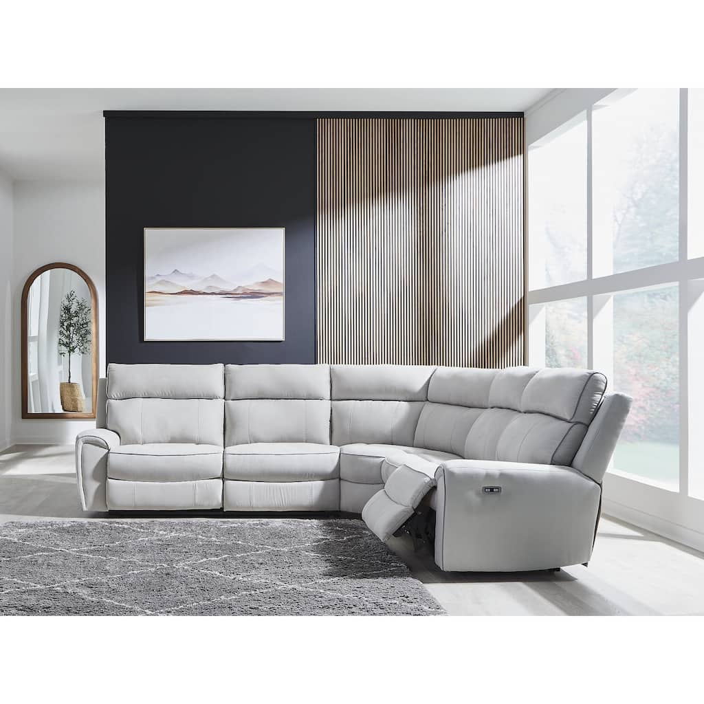 Signature Design by Ashley Grafton Pike Gray 5-Piece Power Reclining Sectional - 144" W x 144" D x 43" H
