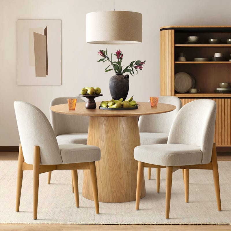 Modern Linen-Blend Parsons Dining Chairs with Solid Wood Legs - Beige-4-piece - Set of 4
