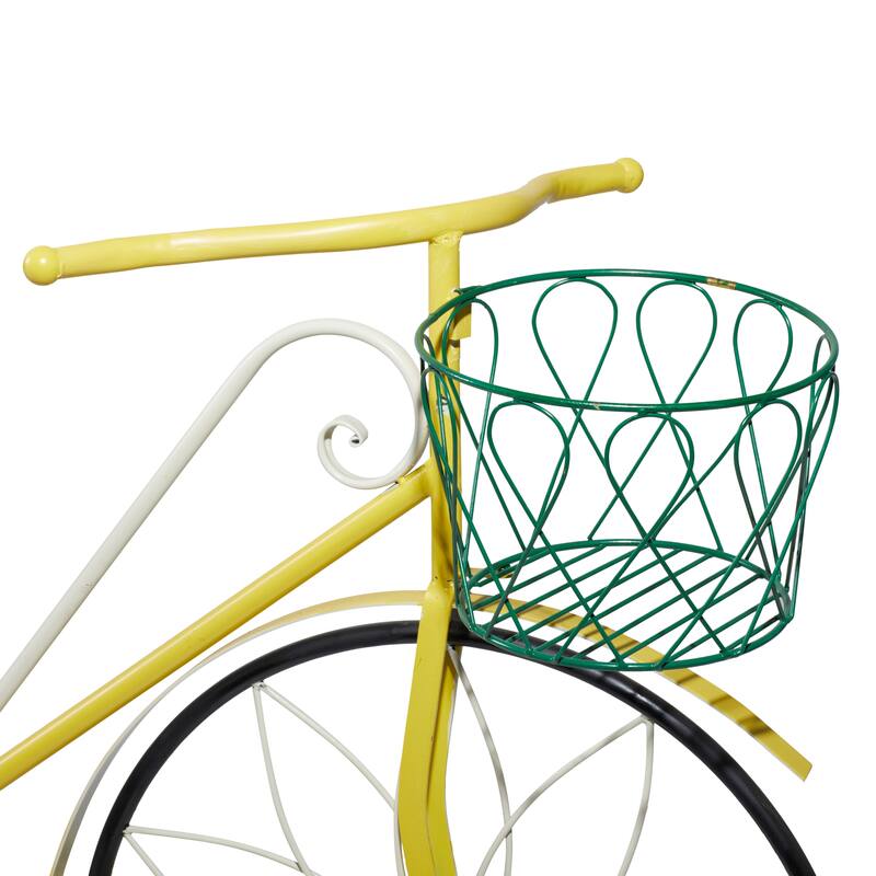 Metal Bike Indoor Outdoor Wire Design Plantstand with Basket and Saddle Bag Planters - Blue or Yellow - Roche River Decor