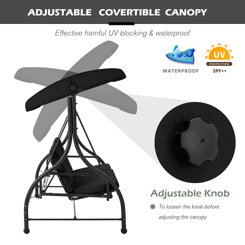 AECOJOY 3-Seat Outdoor Porch Swing w/ Canopy Outdoor Swing Bed