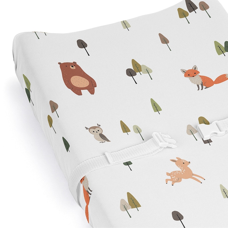 Sweet Jojo Designs Woodland Animals Boy Girl Gender Neutral Changing Pad Cover Sheet Green Beige Watercolor Animal Brown Bear