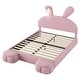 preview thumbnail 25 of 29, Twin/Full Size Upholstered Platform Bed w/Cartoon Ears Shaped Headboard & Light, Cartoon Twin Bed Frame w/2 Small Storage Stools