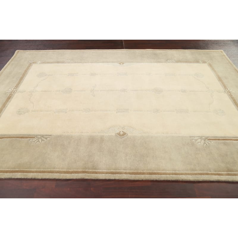 Nepalese Vegetable Dye Oriental Area Rug Wool Hand-knotted Carpet - 6'1" x 9'0"
