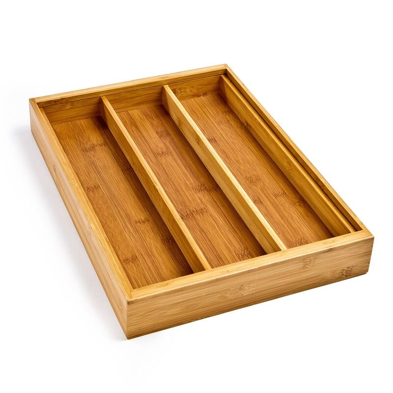 Seville Classics Bamboo Expandable 5 Large Compartment Adjustable Cutlery Drawer Tray Organizer - Brown