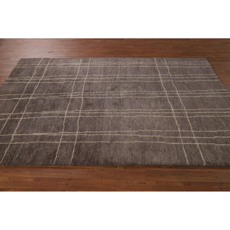 Brown Moroccan Oriental Area Rug Handmade Wool Carpet - 5'4" x 7'11"