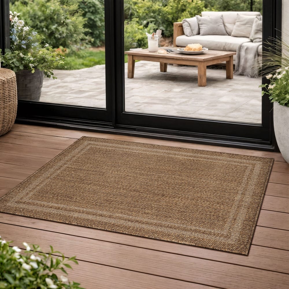 World Rug Gallery Border Indoor/Outdoor Flat Woven Area Rug