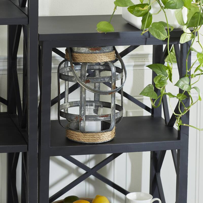 Metal Candle Lantern with Glass Sleeve and Curved Handle - Gray - Roche River Decor