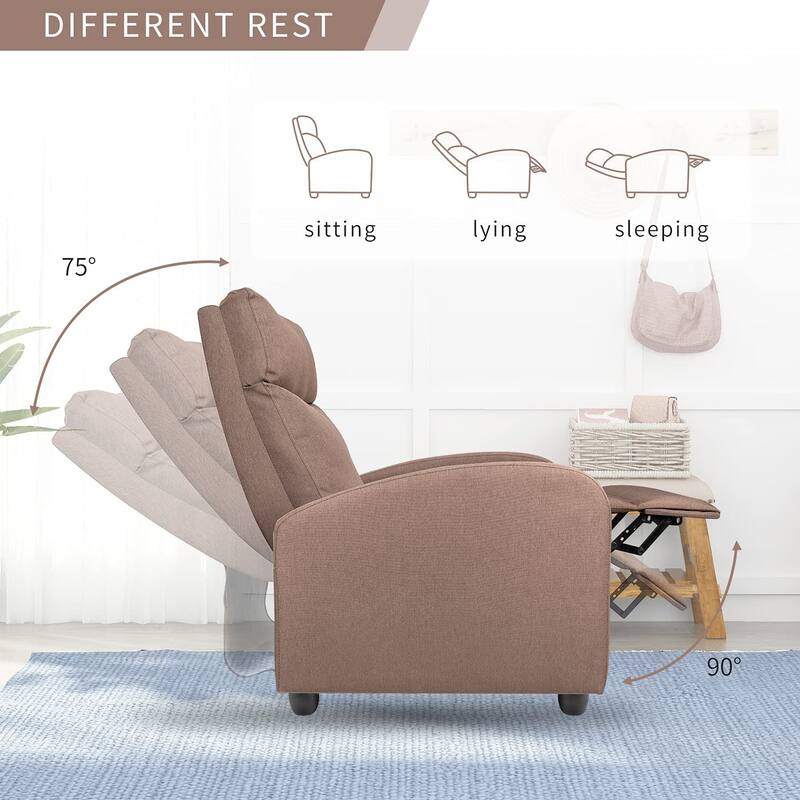 Furniwell Massage Recliner Thick Padded Single Linen Fabric Recliner