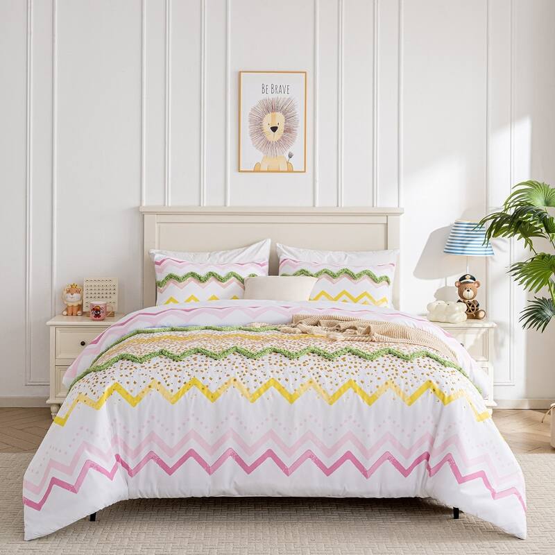 WHOLINENS Microfiber Foil Printing Tufted Comforter Set 3 Pieces