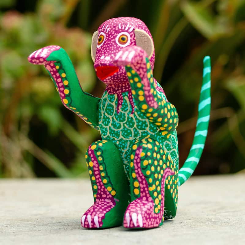 Novica Handmade Bold Monkey Wood Alebrije Figurine