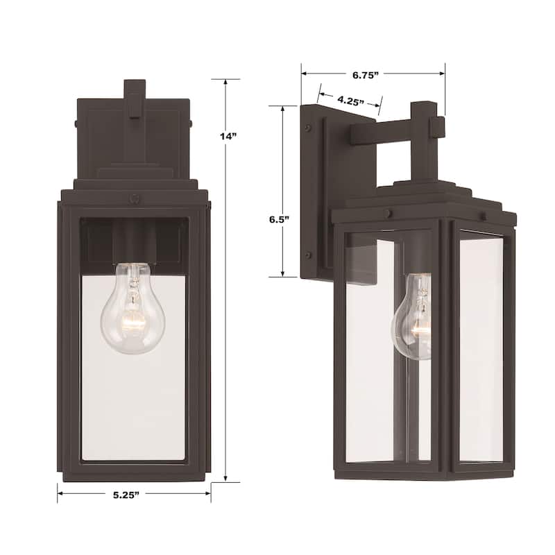 Byron 1 Light Matte Black Outdoor Wall Mount - 5.25"W x 14"H x 6.75"D