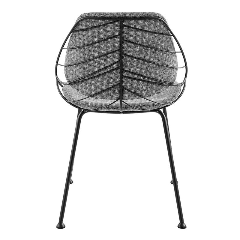 Set of Two Leaf Dark Gray Fabric and Black Dining Chairs