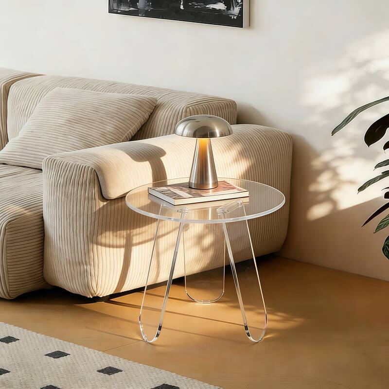 Acrylic Coffee Side Table Round Iridescent Rainbow End Table with PVC Table Cover