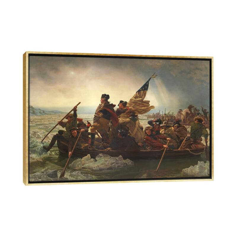 iCanvas "Painting Of George Washington Crossing The Delaware" by Stocktrek Images Framed Canvas Print - Gold - 32x48