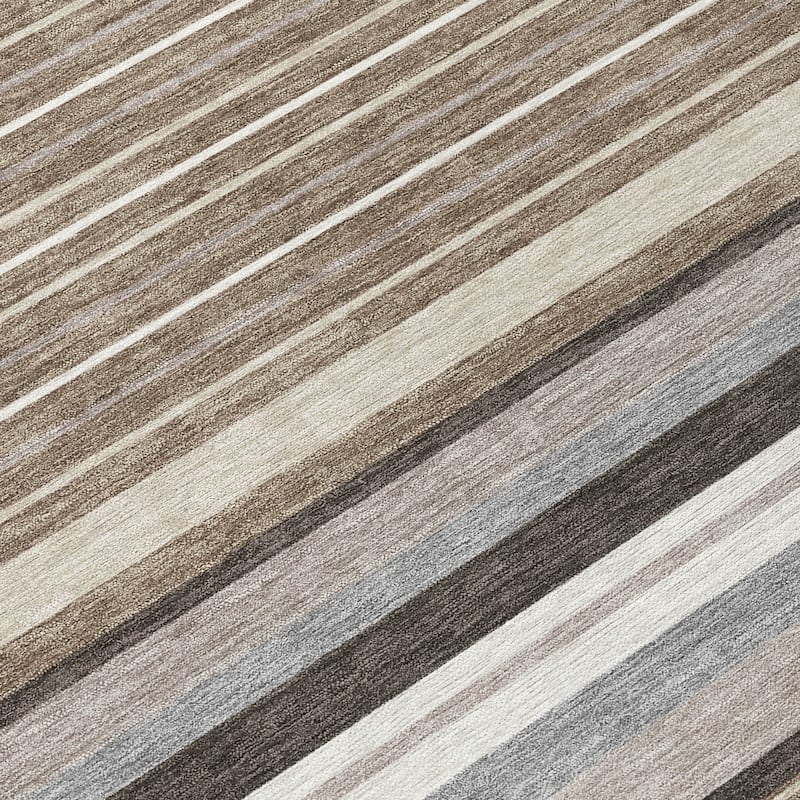 Machine Washable Indoor/ Outdoor Modern Stripes Chantille Rug