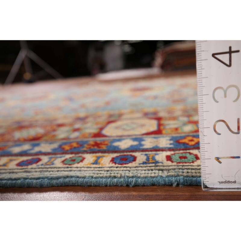 Light Blue Kazak Area Rug Handmade Bedroom Wool Carpet - 5'3" x 6'9"