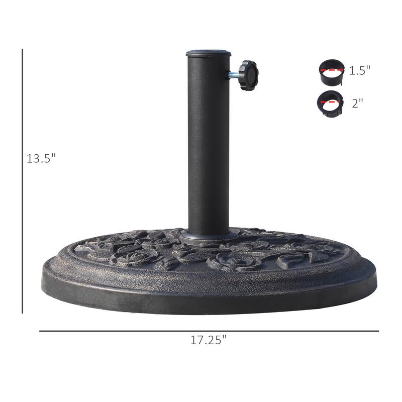 Outsunny 17" 26 lbs Round Resin Umbrella Base Stand with Beautiful Decorative Pattern & Easy Setup, for Φ1.5, Φ1.89 Pole