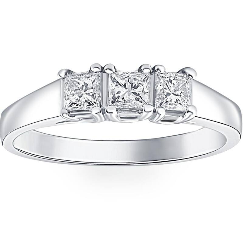 1ct Three Stone Princess Cut Diamond Ring White Gold