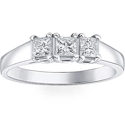 1ct Three Stone Princess Cut Diamond Ring White Gold