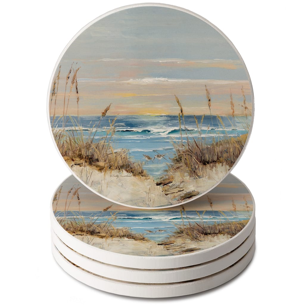 Shore Welcome 4 Pack Round Absorbent Stone Coasters with Protective Cork Backing Manufactured in The USA