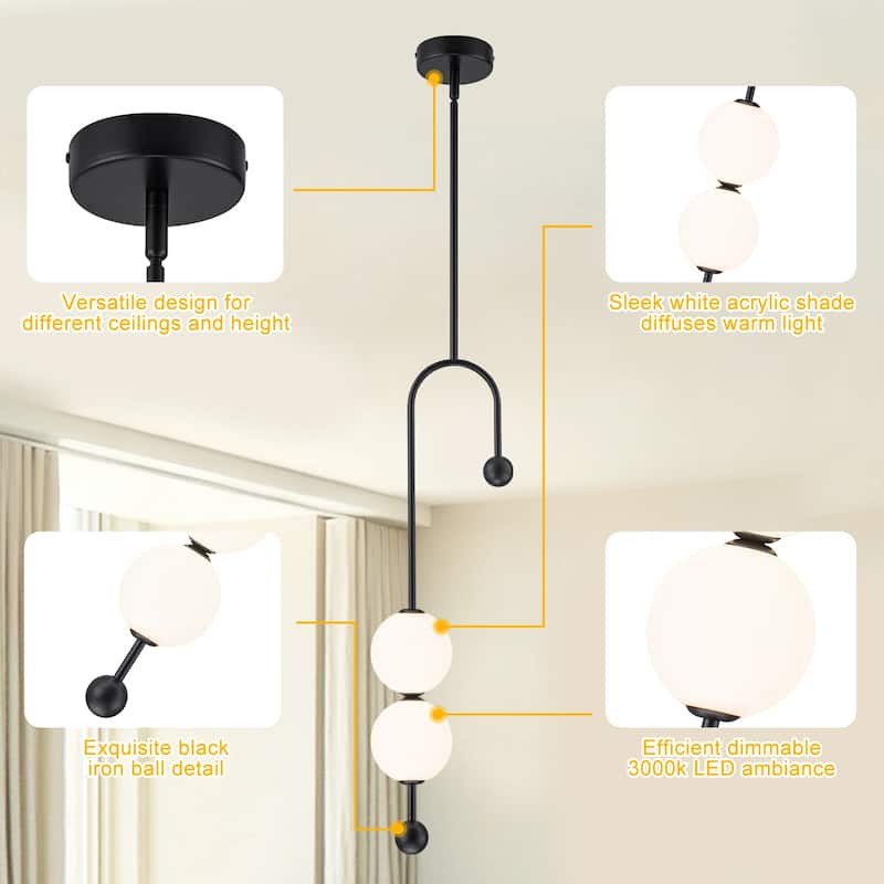 Dual Globe LED Pendant Light Dimmable Modern Hanging Fixture