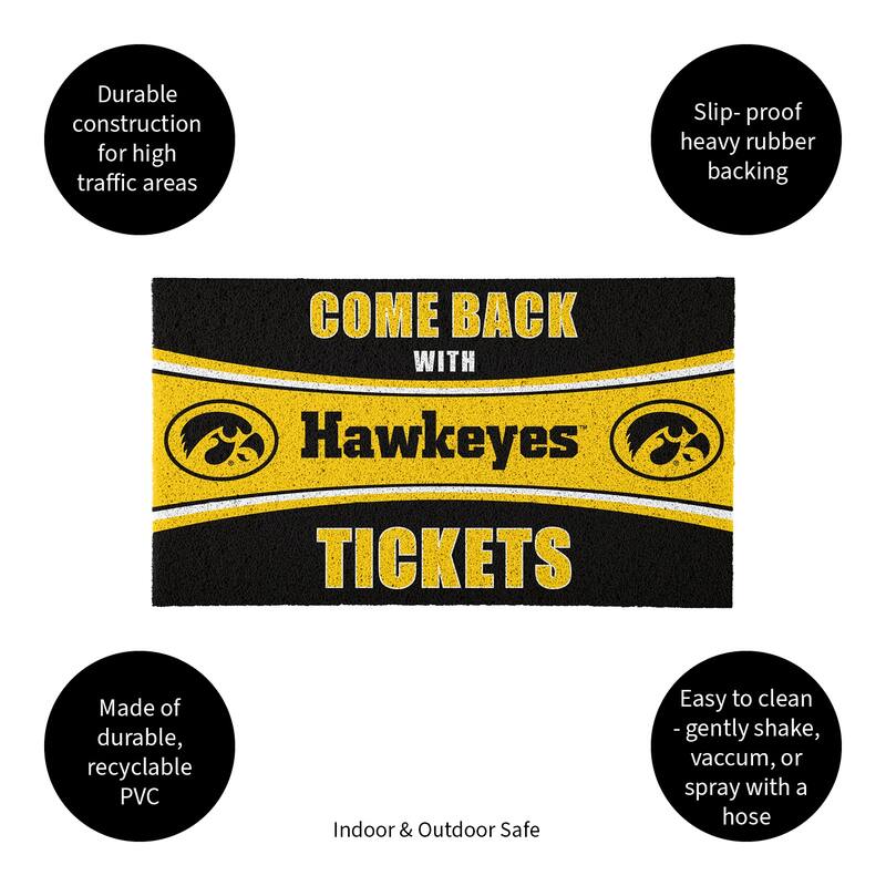 University of Iowa 28 in. x 16 in. PVC "Come Back With Tickets" Trapper Door Mat
